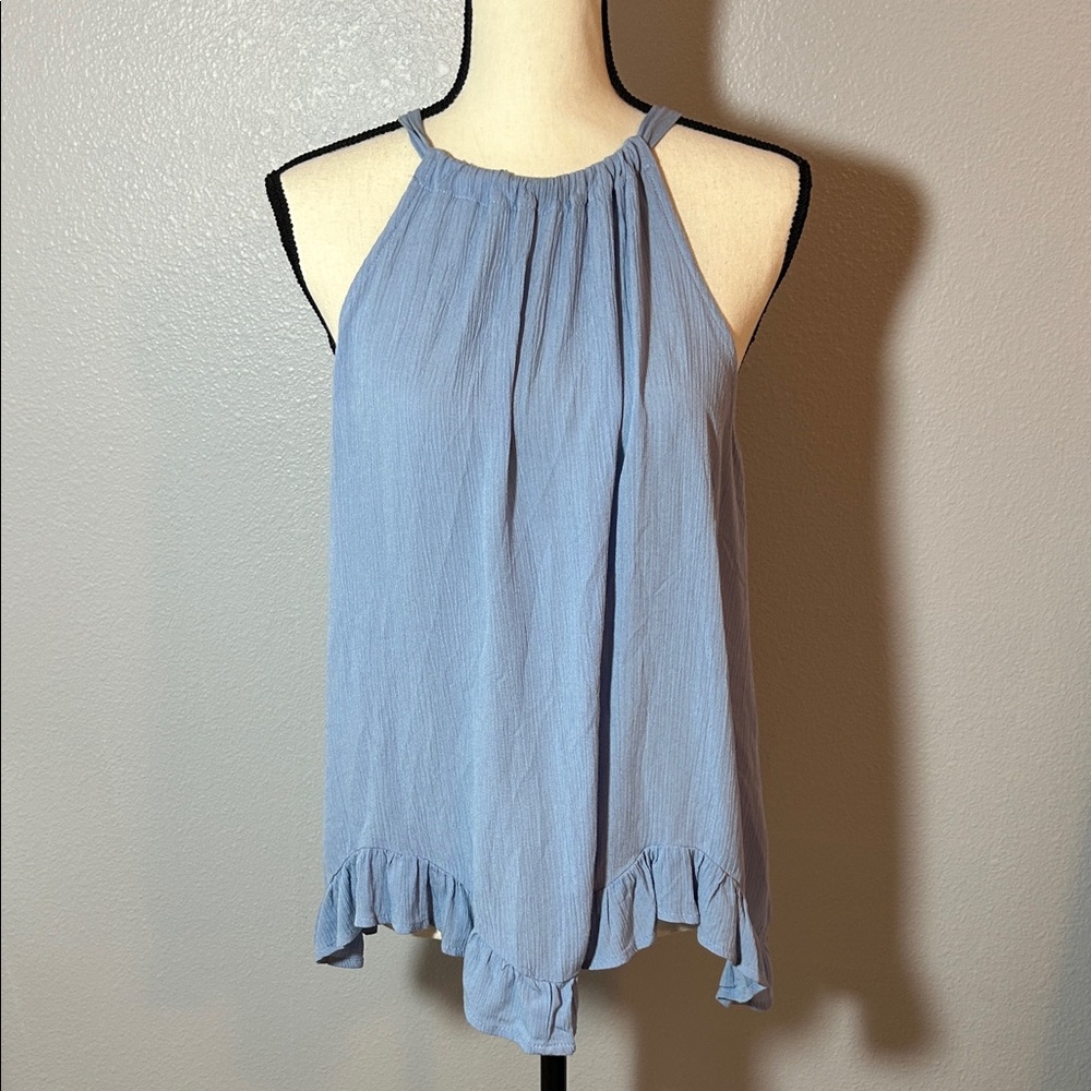 Maurices Light Blue Halter Blouse with Ruffle Hem